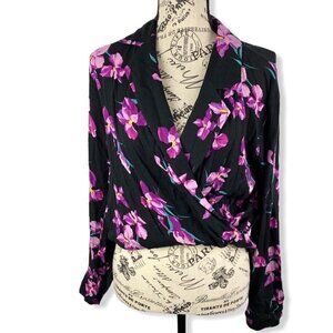 Free Press Wrap floral collared pull-on shirt